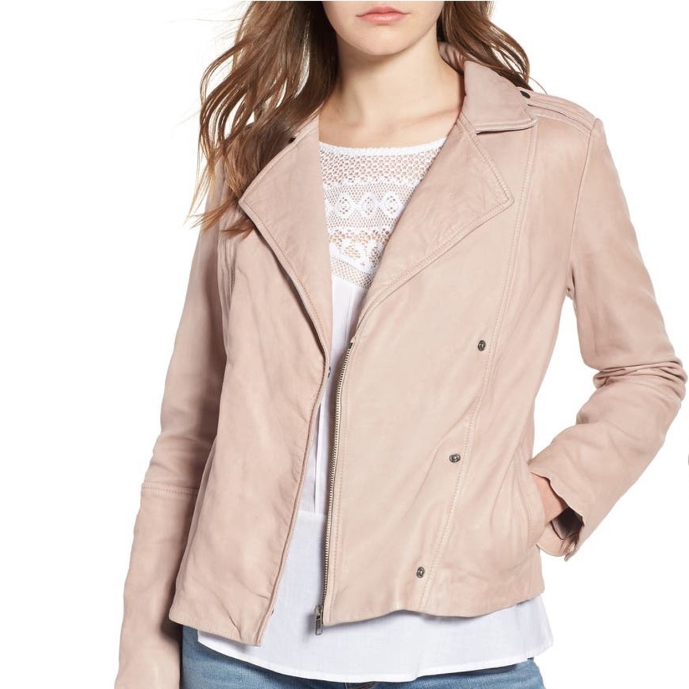 Hinge Beige Leather Moto Jacket